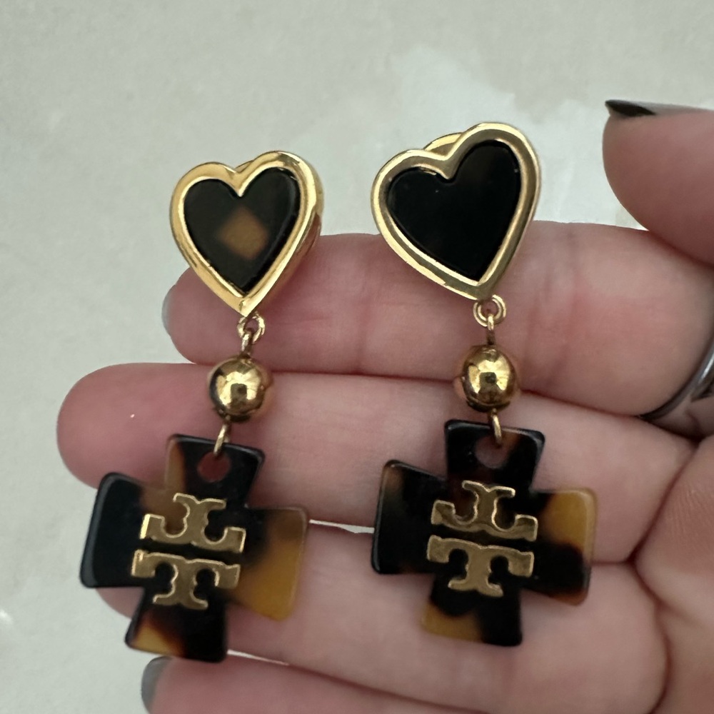 Tory Burch Gold and Tortoise Drop Earrings